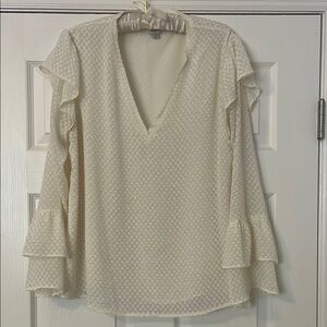 White Textured V-Neck Blouse
